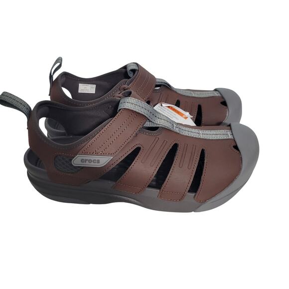 Crocs Men Yukon Fisherman Sandals In Brown Faux Leather Size 10 NEW 12426-2835 main image 3